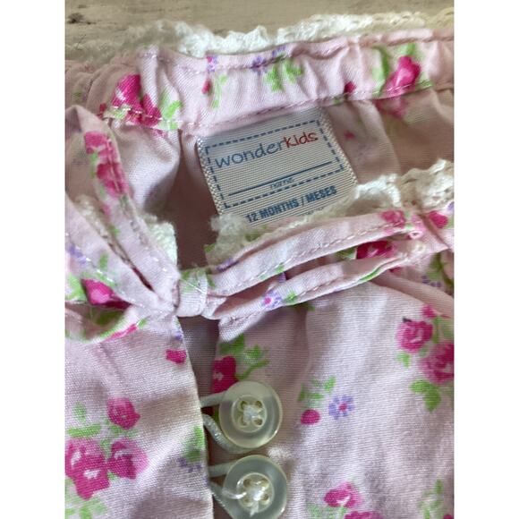 WonderKids Girls Pink Floral Ruffle Dress for 12 Months - Picture 2 of 3